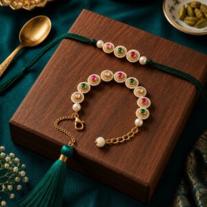 Pearl & Emerald Beaded Rakhi with Lumba Set