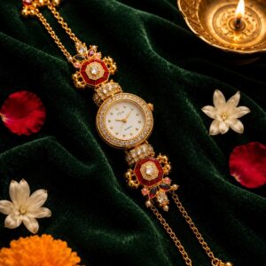 Royal Kundan Bracelet Watch with Designer Rakhi