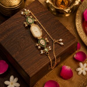 Emerald Kundan Bracelet Watch for Women