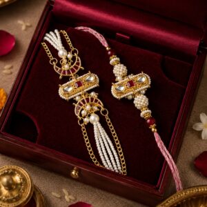Royal Kundan Bhai-Bhabhi Rakhi Set